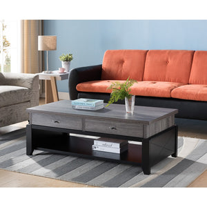 Benzara Wooden Coffee Table With 2 Drawers, Distressed Gray And Black BM179631 Gray And Black Wood BM179631