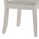 Benzara Wooden Dining Chair With Slatted Back, Set of Two, White BM179668 White MDF Wood, Leather BM179668