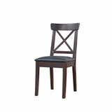 Benzara Wooden Counter Chair With Padded Seat, Set of Two, Cocoa Brown And Black BM179669 Brown And Black MDF Wood, Leather BM179669