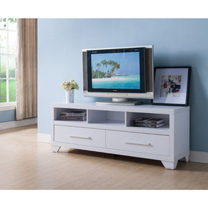 Benzara Wooden TV Stand With 2 Drawers & 3 Open Shelves, White BM179673 White MDF Wood BM179673