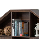 Benzara Twin Size Hut Style Bookcase Headboard In Wood, Dark Walnut Brown BM179676 Brown MDF Wood BM179676