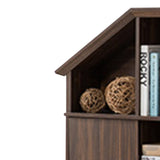 Benzara Twin Size Hut Style Bookcase Headboard In Wood, Dark Walnut Brown BM179676 Brown MDF Wood BM179676