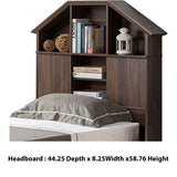 Benzara Twin Size Hut Style Bookcase Headboard In Wood, Dark Walnut Brown BM179676 Brown MDF Wood BM179676