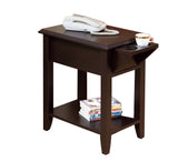 Benzara Wooden Chairside Table With Two Cup Holders, Red Cocoa Brown BM179686 Brown Wood BM179686