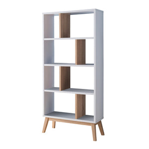 Benzara Wooden Display Cabinet With 4 Shelves In White And Brown BM179704 White And Brown Wood BM179704