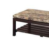 Benzara Wooden Coffee Table With Faux Marble Top, Red Cocoa Brown BM179749 Brown MDF Wood Marble BM179749