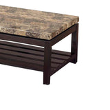 Benzara Wooden Coffee Table With Faux Marble Top, Red Cocoa Brown BM179749 Brown MDF Wood Marble BM179749