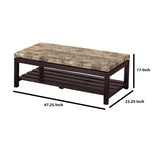 Benzara Wooden Coffee Table With Faux Marble Top, Red Cocoa Brown BM179749 Brown MDF Wood Marble BM179749