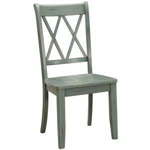 Benzara Pine Veneer Side Chair With Double X-Cross Back, Teal Blue, Set of 2 BM179835 Blue Pine Veneer BM179835