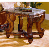 Benzara Wood End Table With Marble Tabletop, Brown BM179851 Brown Wood BM179851