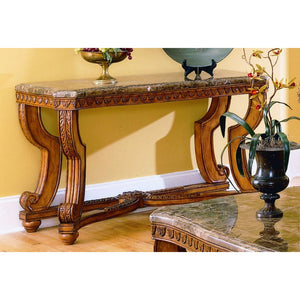 Benzara Wood Sofa Table With Marble Tabletop, Brown BM179852 Brown Wood BM179852