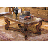 Benzara Wood Cocktail Table With Marble Tabletop, Brown BM179853 Brown Wood Veneer BM179853