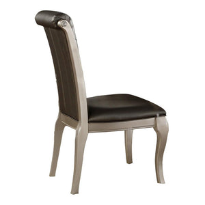 Benzara Side Chair With Crystal Button Tufted Back, Silver, Set of 2 BM179858 Silver Mango Veneer BM179858