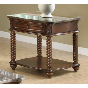 Benzara Mahogany End Table With Marble Tabletop, Brown BM179867 Brown Mahogany BM179867