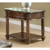 Benzara Mahogany End Table With Marble Tabletop, Brown BM179867 Brown Mahogany BM179867