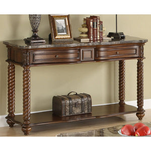 Benzara Mahogany Sofa Table With Marble Tabletop, Brown BM179868 Brown Mahogany BM179868