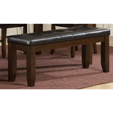 Benzara Wood & Bi-Cast Vinyl 48" Bench With Tufted Seat, Dark Brown BM179873 Brown Wood Bi-Cast Vinyl BM179873