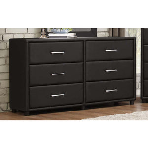 Benzara 6 Drawer Dresser In Wood And PVC, Black BM179895 Black Wood & PU BM179895