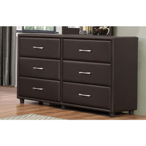 Benzara 6 Drawer Dresser In Wood And PVC, Brown BM179897 Brown Wood & PU BM179897