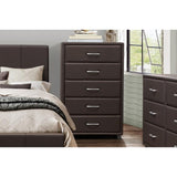 Benzara 5 Drawer Chest In Wood And PVC, Brown BM179898 Brown Wood BM179898