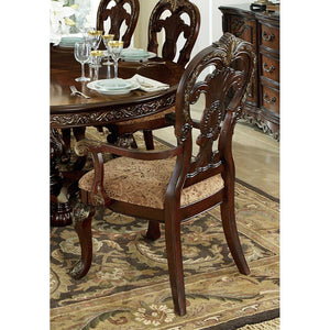 Benzara Wood-Fabric Arm Chair With Deep Engraved Design, Brown & Beige (Set of 2) BM179901 Brown Wood & Fabric BM179901