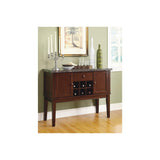 Benzara Solid Wooden Marble Top Server With Storage And Wine Rack, Cherry Brown BM179910 Brown Wood & Marble BM179910