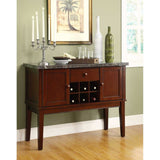 Benzara Solid Wooden Marble Top Server With Storage And Wine Rack, Cherry Brown BM179910 Brown Wood & Marble BM179910