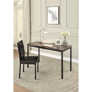 Benzara Faux Marble Writing Desk With Leatherette Upholstered Metal Chair, Black BM179946 Brown Metal & Leatherette BM179946