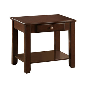 Benzara Solid Wooden End Table With Bottom Shelf & Drawer, Cherry Brown BM179968 Brown Wood BM179968