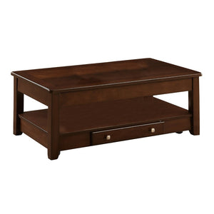 Benzara Wooden Cocktail Table With Bottom Shelf and Drawer, Cherry Brown BM179969 Brown Wood BM179969