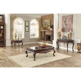 Benzara Traditional Style Engraved End Table With Marble Top, Dark Cherry Brown BM179993 Brown Wood & Marble BM179993