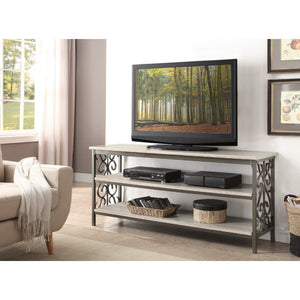 Benzara 2 Tier TV Stand Or Sofa Table With Marble Shelves, Cream & Gray BM180007 Cream & Gray Metal & Marble BM180007