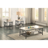 Benzara 3 Piece Faux Marble Top Table Set WithDecorative Metal Frame, Cream & Gray BM180008 Cream & Gray Wood BM180008