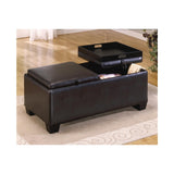 Benzara Leatherette Upholstered Storage Wooden Cocktail Ottoman With 2 Fliptops, Black BM180027 Black Wood & Leatherette BM180027