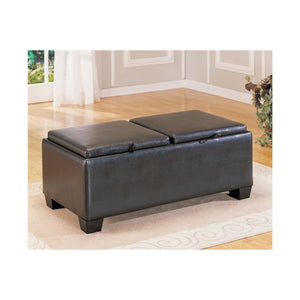 Benzara Leatherette Upholstered Storage Wooden Cocktail Ottoman With 2 Fliptops, Black BM180027 Black Wood & Leatherette BM180027