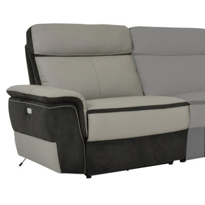 Benzara Left Side Power Reclining Chair With USB Port, Taupe Gray BM180068 Gray Leather Fabric Metal BM180068