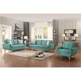 Benzara Polyester Upholstered Chair With Tufted Seat And Back, Teal Blue BM180091 Blue Polyester Fabric Wood BM180091