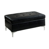 Benzara Rectangular Tufted Leather Ottoman With Metal Legs, Black BM180105 Black Leather Metal BM180105