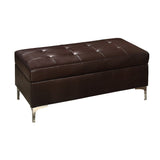 Benzara Tufted Leather Ottoman In Rectangular Shape, Brown BM180106 Brown Leather Metal BM180106