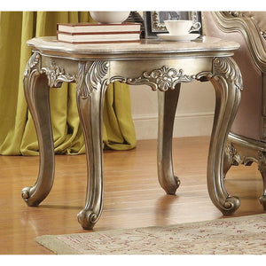 Benzara Wooden End Table With Marble Top, Gold BM180121 Gold Marble Wood BM180121