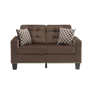 Benzara Tufted Fabric Upholstered Love Seat With Two Pillows, Chocolate Brown BM180173 Brown Fabric BM180173