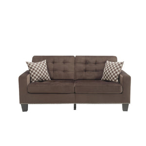 Benzara Tufted Fabric Upholstered Sofa With Two Pillows, Chocolate Brown BM180174 Brown Fabric BM180174