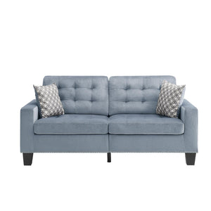 Benzara Tufted Fabric Upholstered Sofa With Two Pillows, Gray BM180176 Gray Fabric BM180176