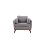 Polyester Upholstered Chair with Stylish Track Armrests & Wooden Splayed Legs, Gray Comfort