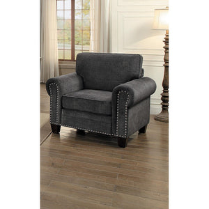 Benzara Fabric upholstered Sofa Armchair with Nail head Trim, Dark Gray BM180300 Dark Gray Fabric BM180300