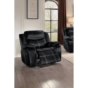 Benzara Leather Upholstered Glider Reclining Armchair, Black BM180325 Black Leather BM180325