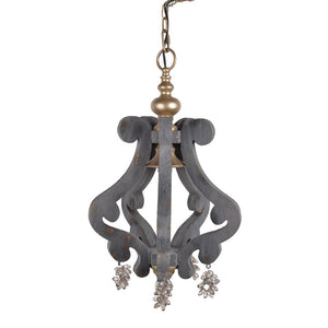 Benzara Wood and Iron Chandelier With Crystal Hanging, Gray & Gold BM180927 Gray & Gold Wood and Iron BM180927