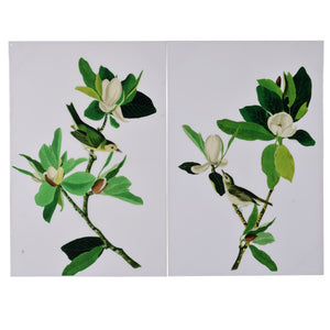 Benzara Magnolia Blooms Wall Art On Wooden Base, Multicolor, Set of 2 BM180933 White & Green Wood Canvas BM180933