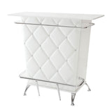 Contemporary Style Leatherette Padded Bar Table With Button Tufting, White