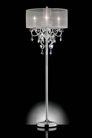 Benzara Contemporary Metallic Iron Floor Lamp With Crystal hangings, Silver BM181100 Silver Crystal & Iron BM181100